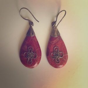 Vintage Pink Stone & Sterling Silver Earrings